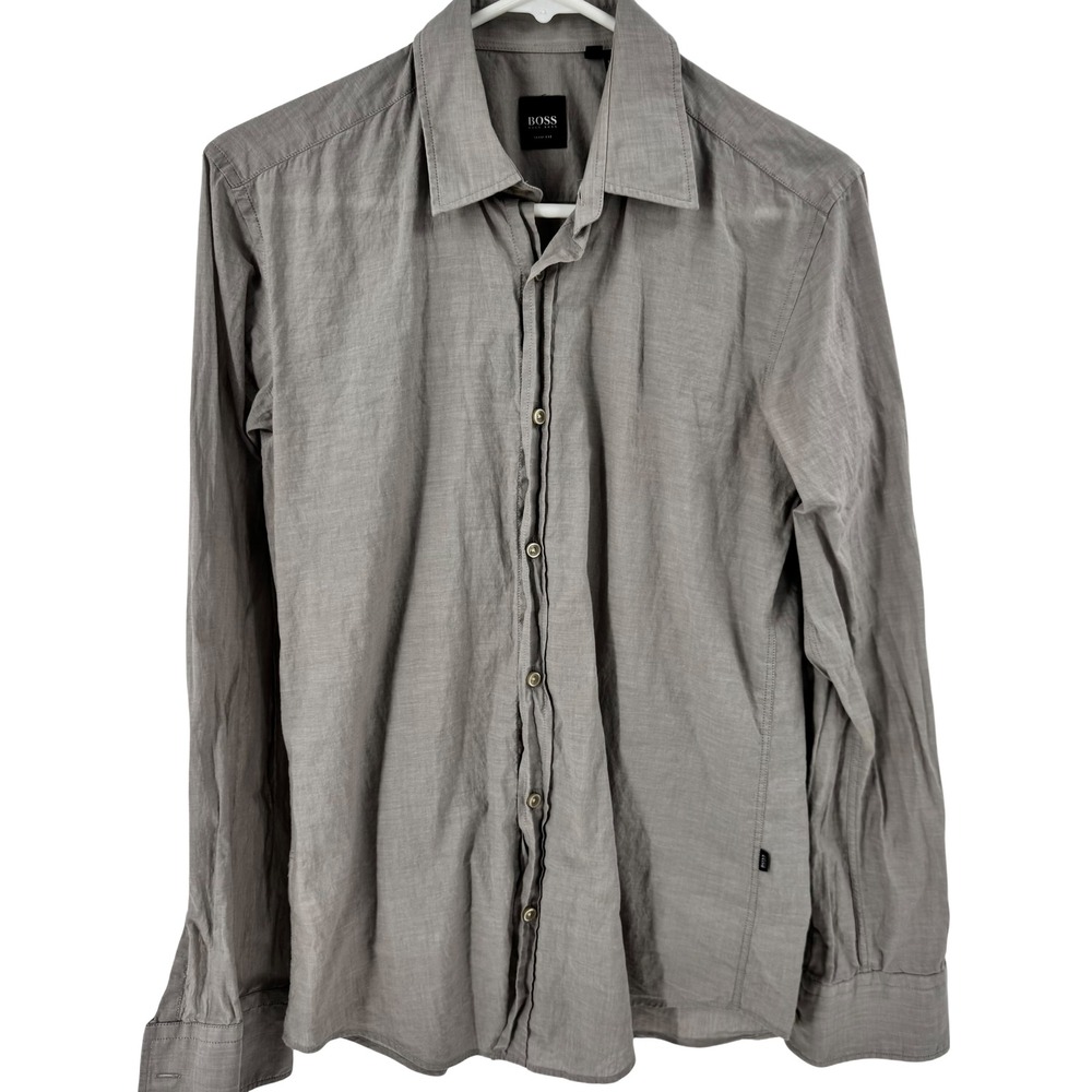 BOSS Hugo Boss Slim Fit Long Sleeve Button Down Shirt Gray Size S - Picture 3 of 10